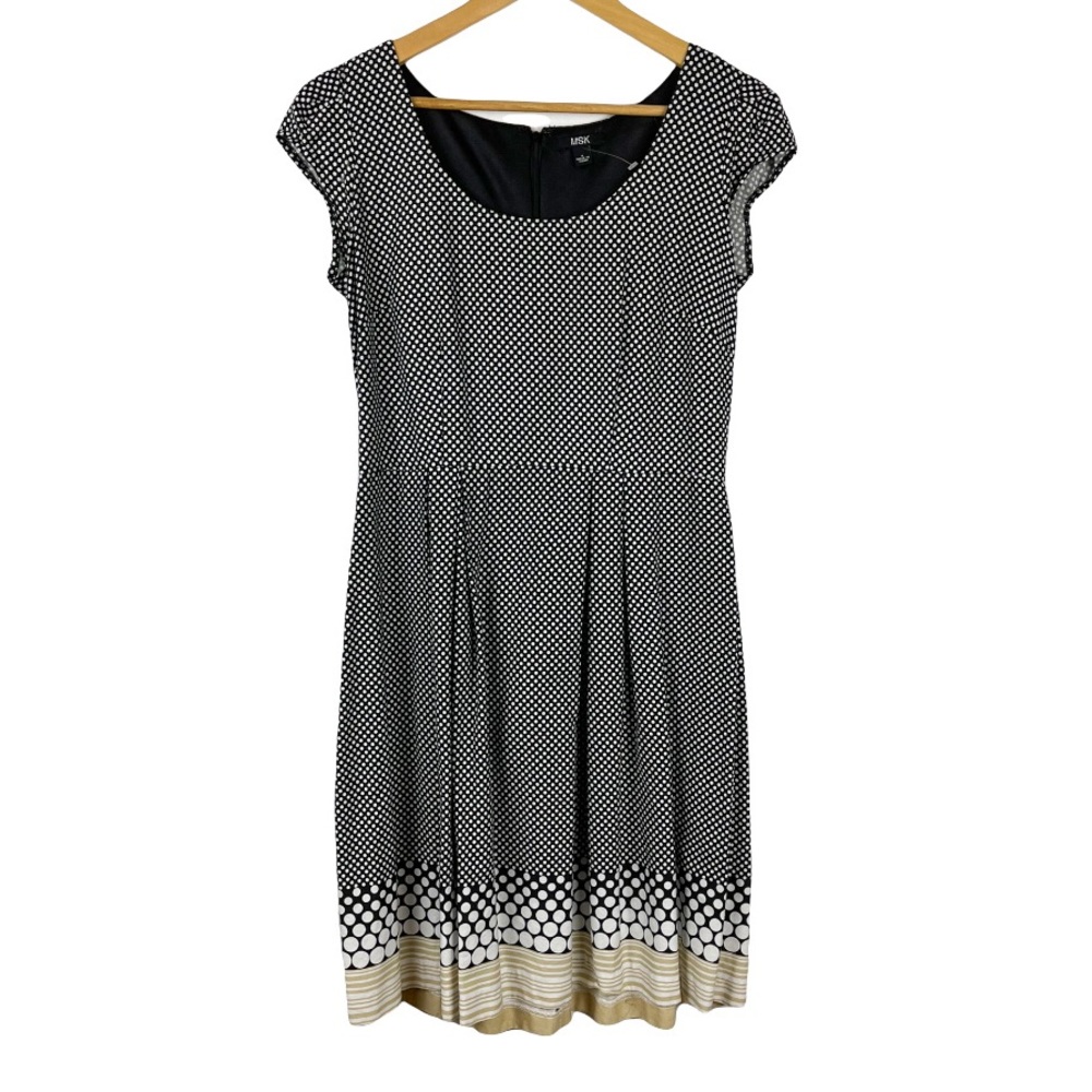 MSK Polka Dot Pleated Cap Sleeve Dress Size 8